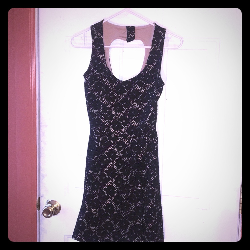 Nude and Black Lace Heart Back Dress